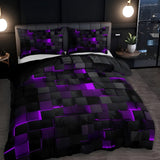 Duvet Cover Set Microfiber Cotton Neon 3D Grid