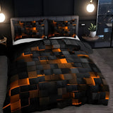 Duvet Cover Set Microfiber Cotton Neon 3D Grid