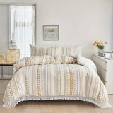 Duvet Cover Set Microfiber Tufted Stripe & Tassels