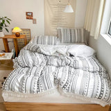 Duvet Cover Set Microfiber Tufted Stripe & Tassels