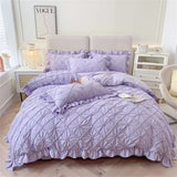 Duvet Cover Set Pinch Pleat Ruffle Cotton Blend