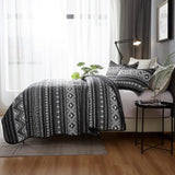 Duvet Cover Set Reversible Monochrome Geometric Microfiber