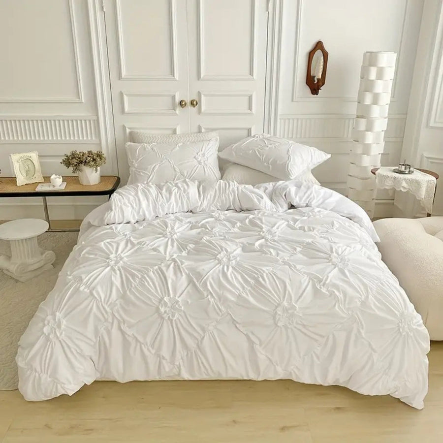 Duvet Cover Set Ruffle Pinch Pleat Zipper & Ties