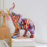 Elephant Figurine Graffiti-Style Colorful Resin