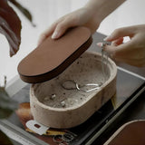 Jewelry Storage Box Travertine Stone Leather-Look Lid