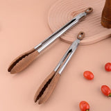 Kitchen Tongs Stainless Steel Wood Handle Set of 2