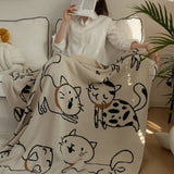 Nap Blanket 100% Cotton Jacquard Cat Pattern