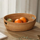 Oval Serving Tray Handwoven Rattan Built-In Handles