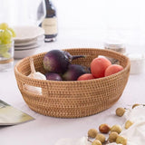 Oval Serving Tray Handwoven Rattan Built-In Handles