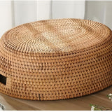 Oval Serving Tray Handwoven Rattan Built-In Handles