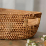 Oval Serving Tray Handwoven Rattan Built-In Handles
