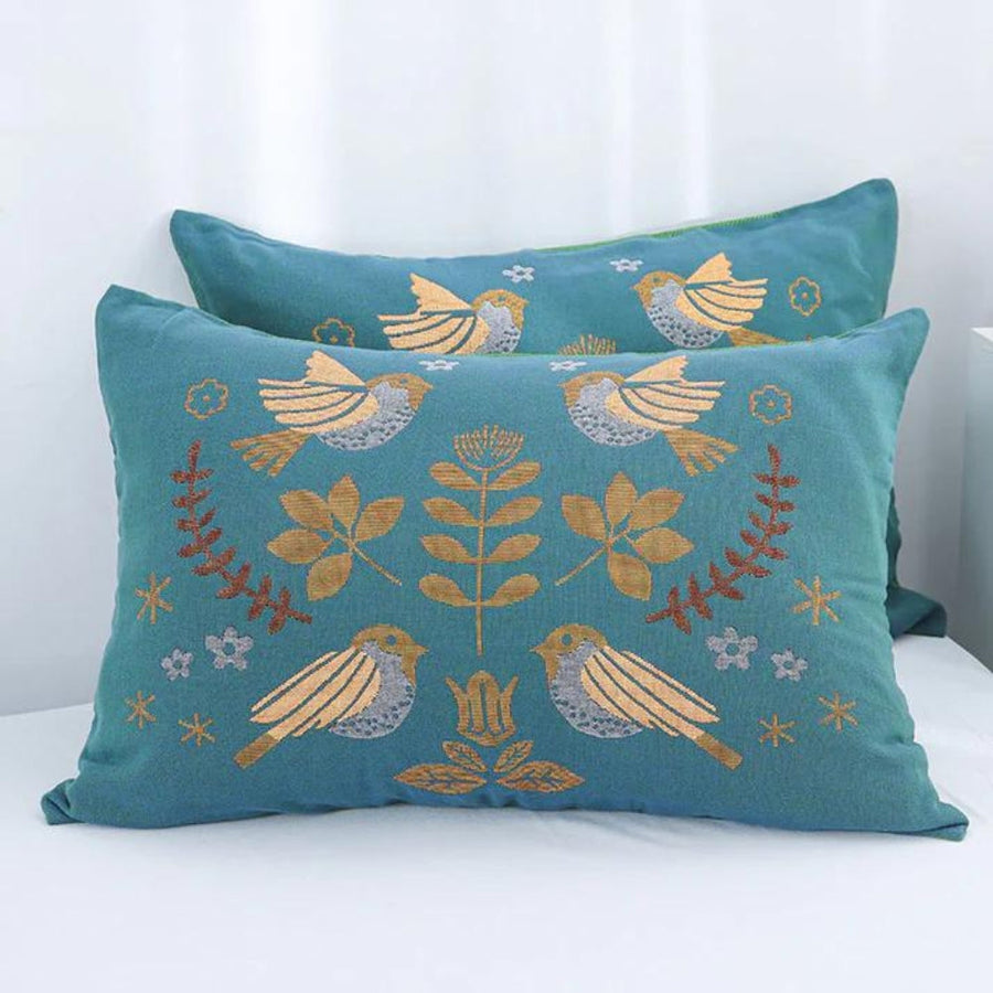 Pillowcase Cotton Gauze Bird & Floral 20 x 30