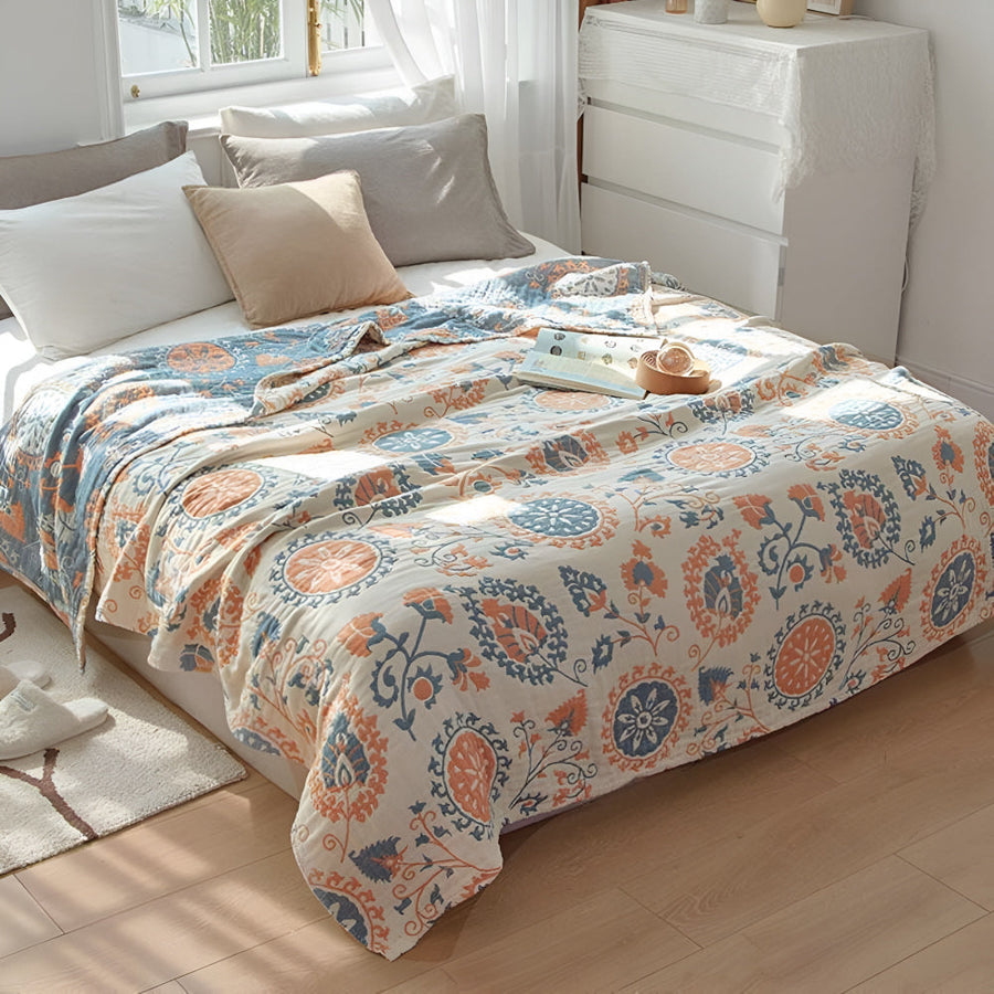 Reversible Cotton Blanket Organic Breathable Machine Washable