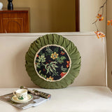 Round Cushion Retro Floral Microfiber Zip-Off Cover