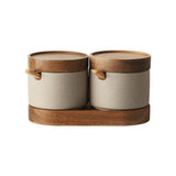 Seasoning Jar Set Ceramic With Natural Wood Lids