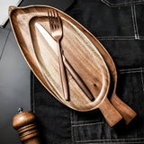 Serving Plate Leaf-Shaped Natural Wood