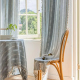 Sheer Curtain Light-Filtering Striped Hollow-Out Tassel Trim