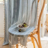 Sheer Curtain Light-Filtering Striped Hollow-Out Tassel Trim