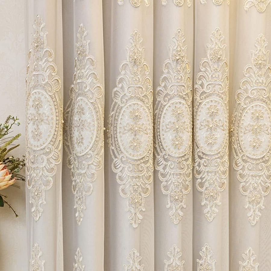 Sheer Lace Curtain Embroidered Tulle Grommet Top