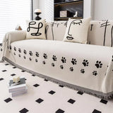 Sofa Cover Chenille Cat Paw Print Tassel Edge