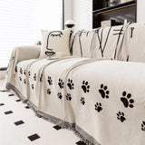Sofa Cover Chenille Cat Paw Print Tassel Edge
