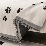 Sofa Cover Chenille Cat Paw Print Tassel Edge