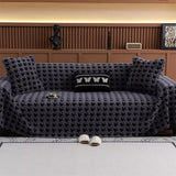 Sofa Cover Houndstooth Plush Microfiber Non-Slip Backing & Machine Washable