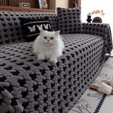 Sofa Cover Houndstooth Plush Microfiber Non-Slip Backing & Machine Washable