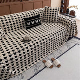 Sofa Cover Houndstooth Plush Microfiber Non-Slip Backing & Machine Washable