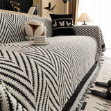 Sofa Cover Microfiber Blend Chevron Herringbone & Tassel Trim