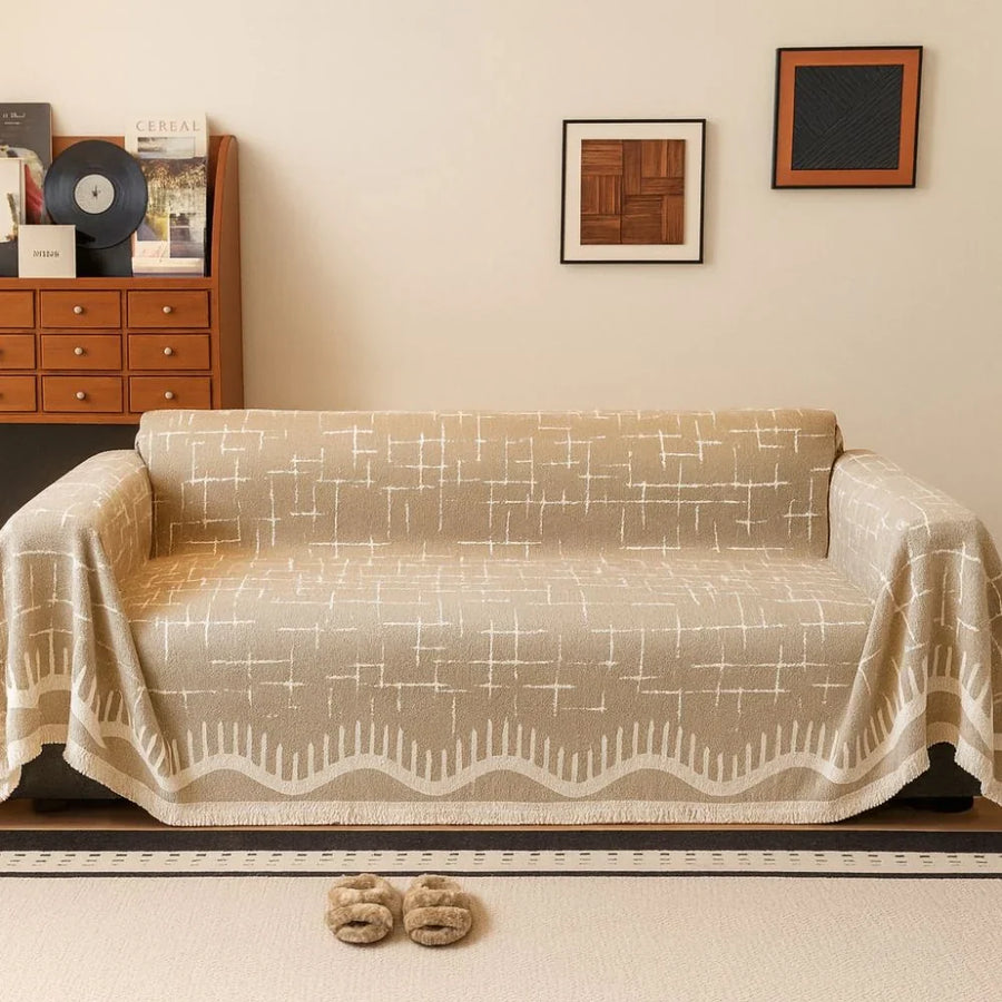 Sofa Cover Microfiber Blend Fringed Washable