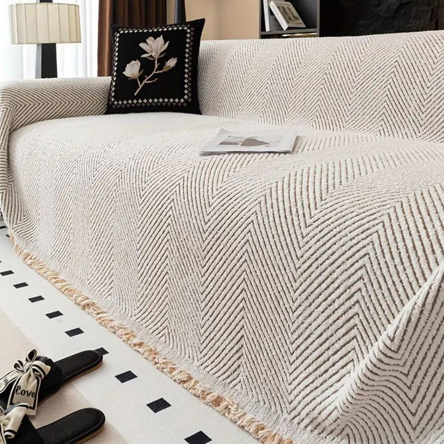 Sofa Cover Microfiber Herringbone Water-Resistant & Non-Slip