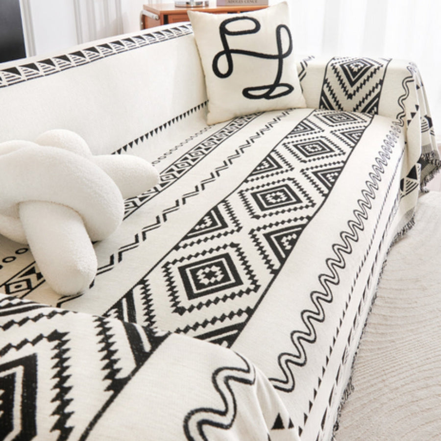 Sofa Throw Boho Geometric Jacquard Chenille Blend & Machine Washable