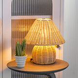 Table Lamp Rattan Shade Bamboo Base