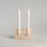 Taper Candle Holder Travertine Marble Handcrafted Holds Two