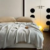 Throw Blanket 100% Cotton Crinkle Texture & Tassels