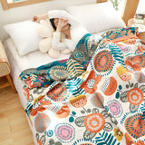 Throw Blanket Boho Flower Print Organic Cotton Lightweight