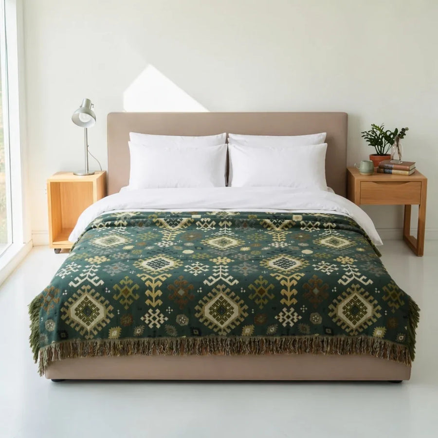 Throw Blanket Cotton Reversible Tribal Geometric