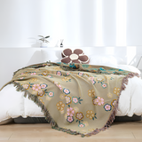 Throw Blanket Floral Print Tassels Soft & Breathable