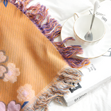 Throw Blanket Floral Print Tassels Soft & Breathable