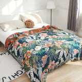 Throw Blanket Gauze Cotton Reversible Jacquard Tassel Edges