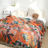Throw Blanket Gauze Cotton Reversible Jacquard Tassel Edges