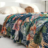 Throw Blanket Gauze Cotton Reversible Jacquard Tassel Edges