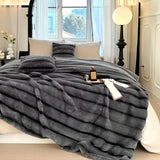 Throw Blanket Ruched Plush Faux Rabbit Fur Lightweight & Machine Washable