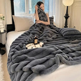 Throw Blanket Ruched Plush Faux Rabbit Fur Lightweight & Machine Washable