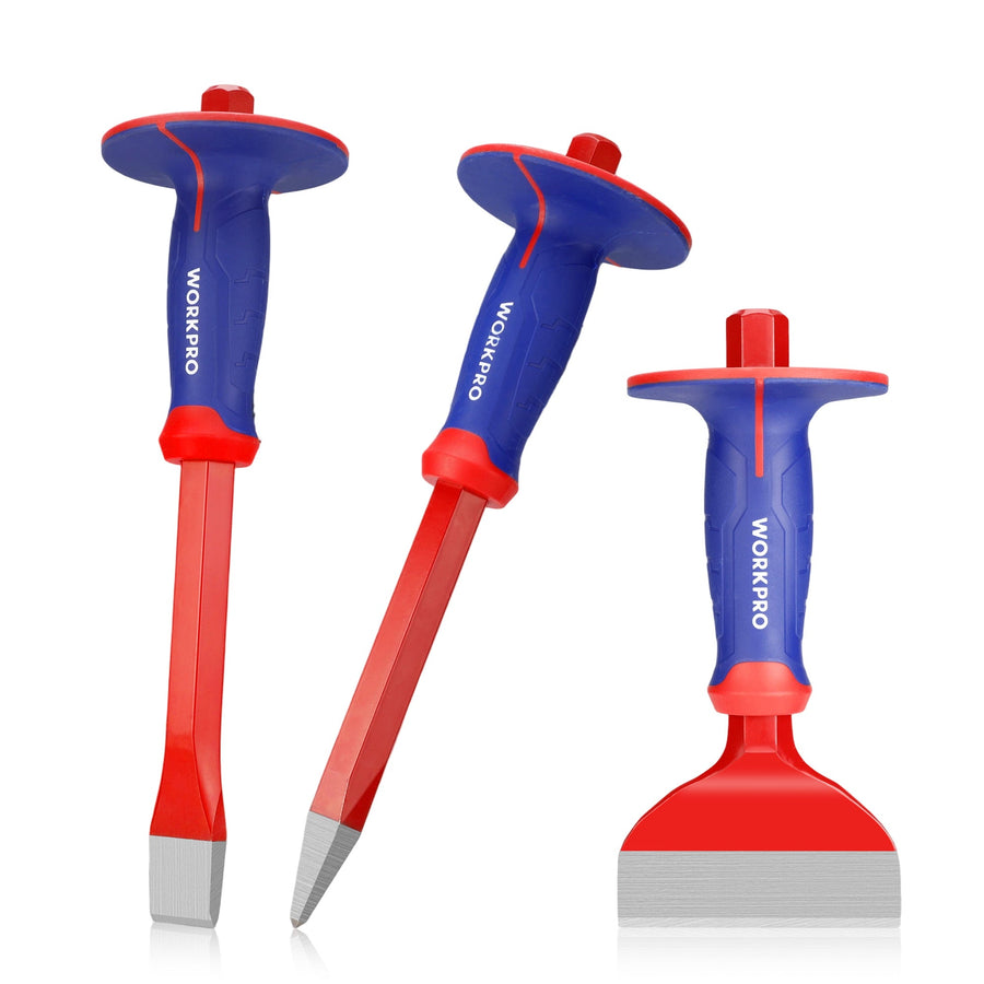 WORKPRO 3PCS Masonry Chisel Set, Stone Concrete Rock Chisel with Hand Guard