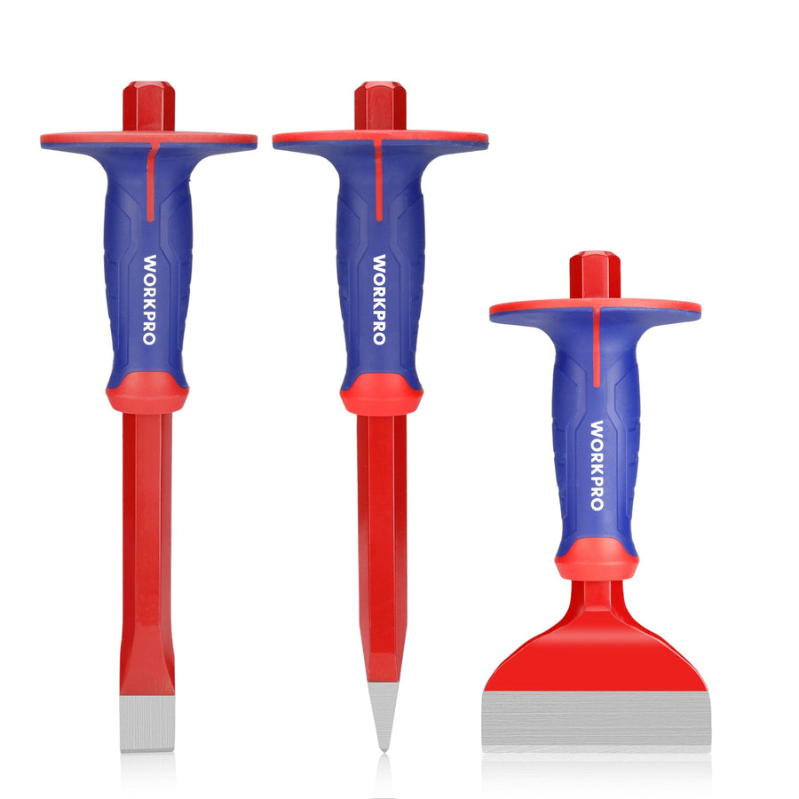 WORKPRO 3PCS Masonry Chisel Set, Stone Concrete Rock Chisel with Hand Guard