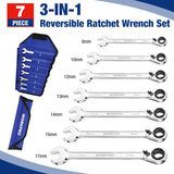 WORKPRO 7-Piece 3-in-1 Reversible Ratchet Wrench Set, Metric