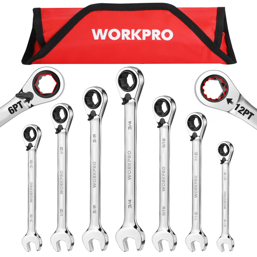 WORKPRO 7-Piece 3-in-1 Reversible Ratchet Wrench Set, SAE