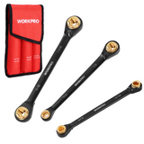 WORKPRO 3-Piece 4-in-1 Reversible Ratcheting Wrench Set, 12 Sizes in 3 Wrenches (1/4"-3/4"), SAE, Anti-Slip, Double Box End, 72-Tooth, CR-V, 6-Point, with Storage Bag - for Repair & Maintenance